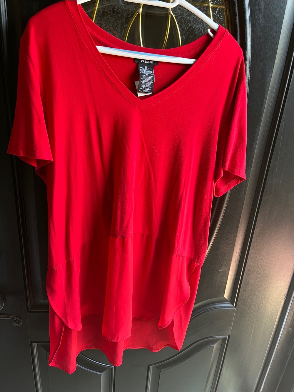 Premise Bright Red V-Neck High-Low Tunic